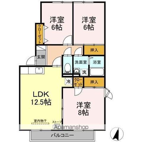 メイユールヤマタケF(3LDK/2階)の間取り写真