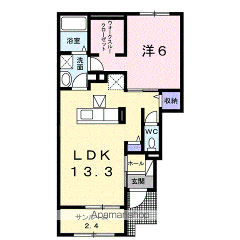 グラシーヌ Ⅰ(1LDK/1階)の間取り写真