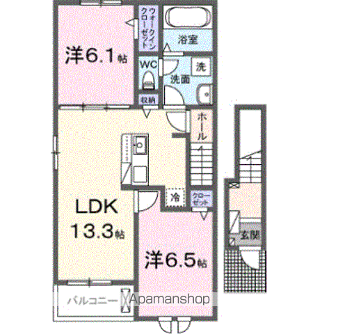 クレメント岩出B(2LDK/2階)の間取り写真