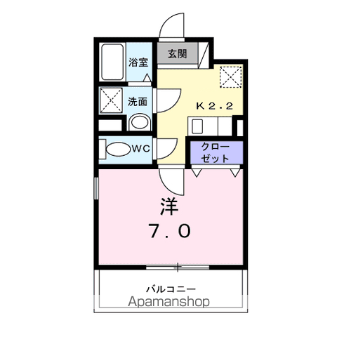 ロイヤルパーク(1K/2階)の間取り写真