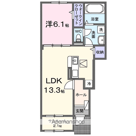 ルーファス(1LDK/1階)の間取り写真