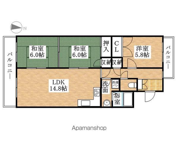 宝庄内公園ハイツ(3LDK/2階)の間取り写真