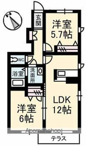プロヌーブ北島(2LDK/2階)の間取り写真