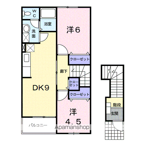 ドゥーハウスⅠ(2LDK/2階)の間取り写真