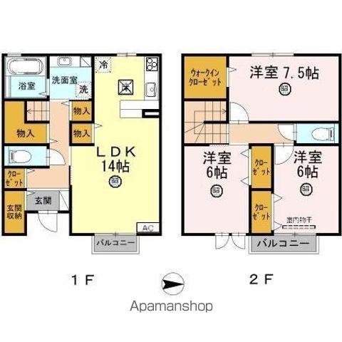 ウエストゥランタン B棟(3LDK/1階)の間取り写真