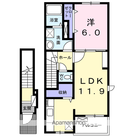 プレジール Ⅱ(1LDK/2階)の間取り写真