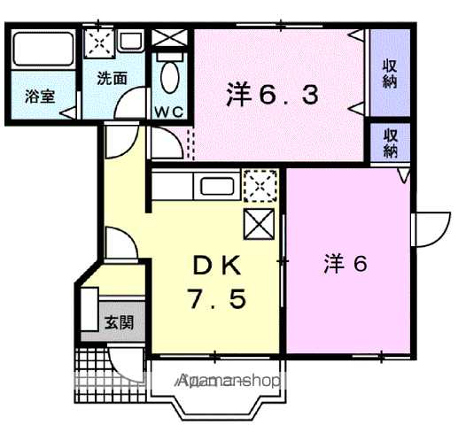 カルフールⅡ(2DK/1階)の間取り写真