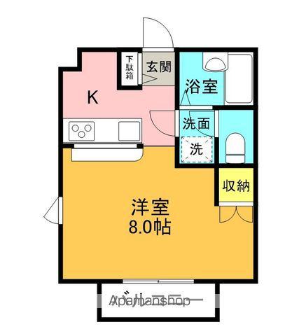 ハイツマロンフィールド E棟(ワンルーム/2階)の間取り写真