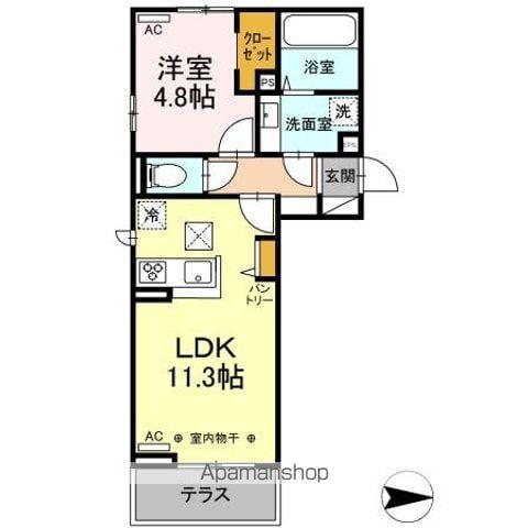 トリシア中御所(1LDK/1階)の間取り写真