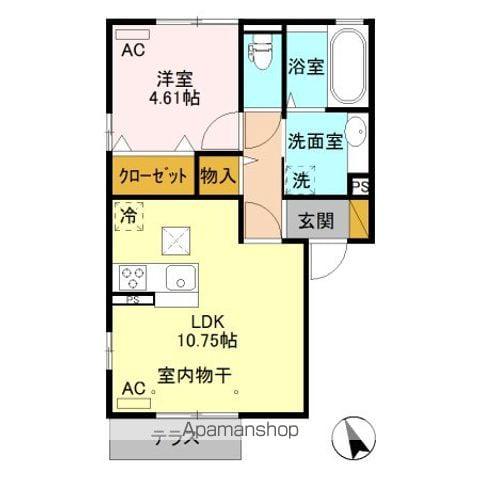 ウィットアイドル(1LDK/1階)の間取り写真