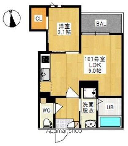 GRANDTIC 奥田6(1LDK/1階)の間取り写真