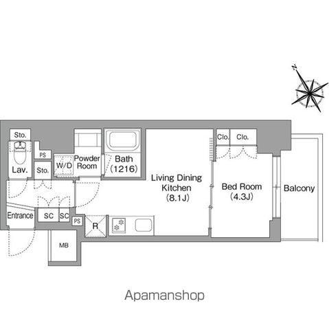 バウスフラッツ蔵前(1LDK/2階)の間取り写真