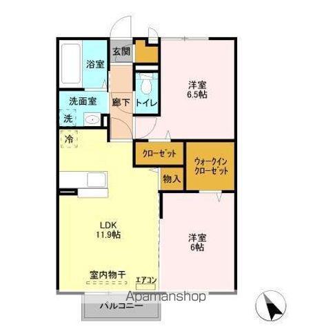 シュロス蒲地 B(2LDK/2階)の間取り写真