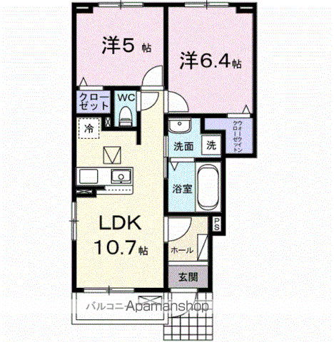 フォレストヒルズB(2LDK/1階)の間取り写真