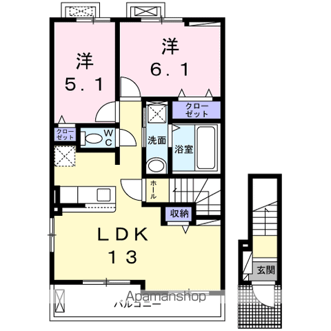 イーストⅢイーストⅢ(2LDK/2階)の間取り写真