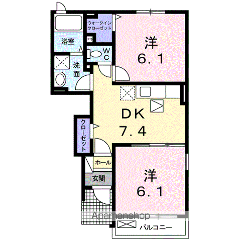 アレグリア(2DK/1階)の間取り写真