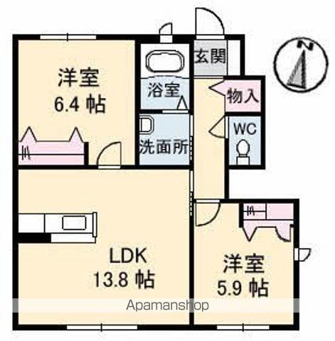 フルーツランド B棟(2LDK/1階)の間取り写真
