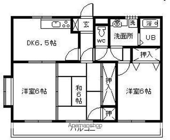 フローリッシュ祝吉(3DK/3階)の間取り写真