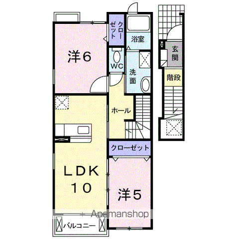 シャトレーヌ立花B(2LDK/2階)の間取り写真