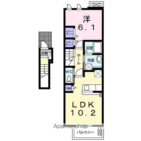 ウィステリア B(1LDK/2階)の間取り写真