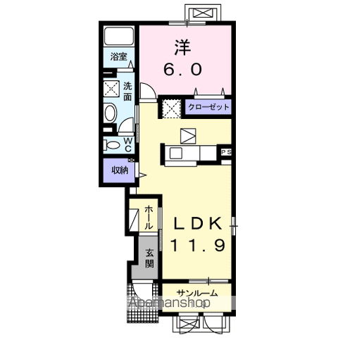 プラシードウエスト・カーサ(1LDK/1階)の間取り写真
