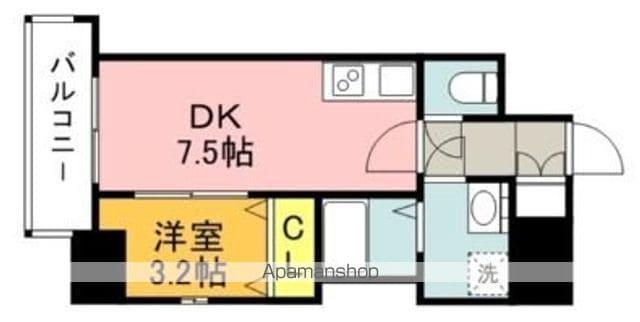 イクシオン美野島(1DK/2階)の間取り写真