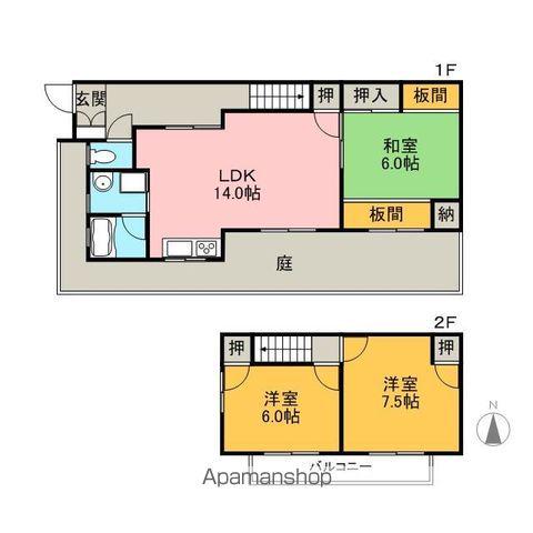 岐阜県岐阜市 2階建 築58年(3LDK)の間取り写真
