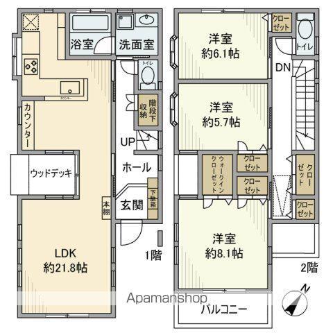 千葉都市モノレール 天台駅 徒歩6分 2階建 築21年(3LDK)の間取り写真