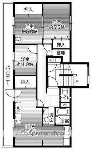 ビレッジハウス大楽毛3号棟(3LDK/3階)の間取り写真