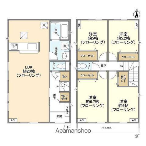中央本線 高尾駅(東京) バス乗車時間：9分 霞ヶ丘住宅バス停で下車 徒歩7分 2階建 築3年(4LDK)の間取り写真