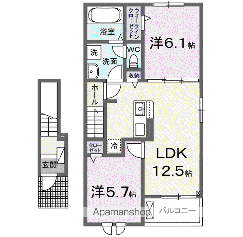 セレノ・ビエント(2LDK/2階)の間取り写真