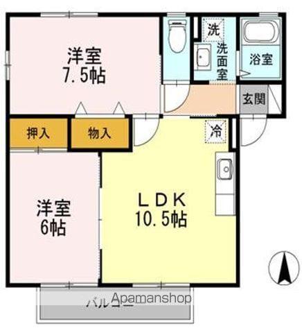 ツインハーモニーA・B(2LDK/2階)の間取り写真