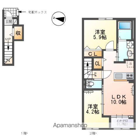 西宮市山口町アパートK(2LDK/2階)の間取り写真