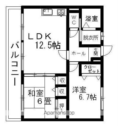 エクセレント皇英(2LDK/2階)の間取り写真