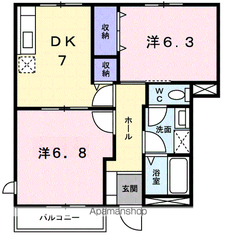 まっちゃハウスⅡD(2DK/1階)の間取り写真