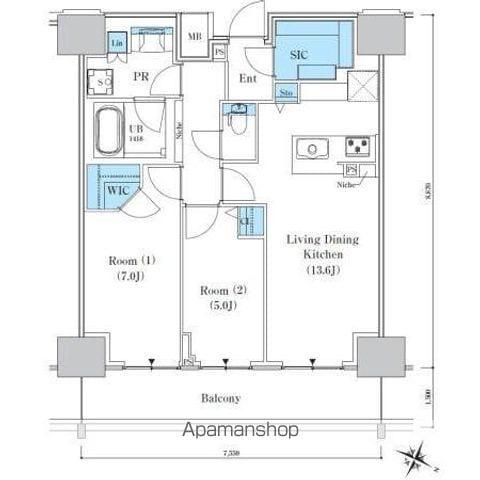 ロイヤルパークスER万代(2LDK/9階)の間取り写真