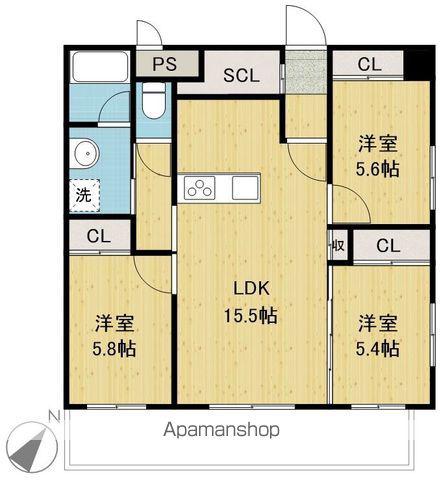 アンソレイエ光(3LDK/8階)の間取り写真