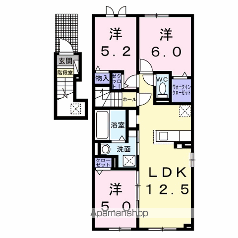 ドリーム江別Ⅱ(3LDK/2階)の間取り写真