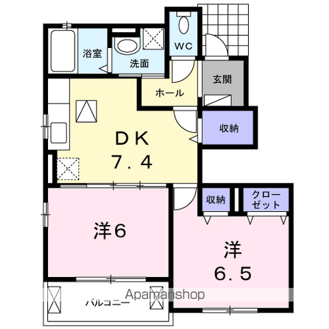 ソラーナS C(2DK/1階)の間取り写真