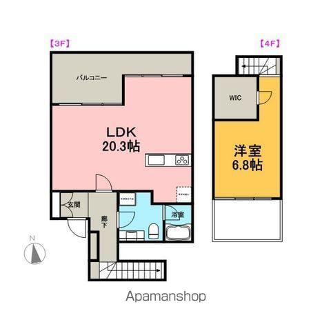 ディルッソ西間門(1SLDK/3階)の間取り写真