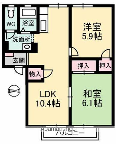 フレグランス飯山 C棟(2LDK/1階)の間取り写真