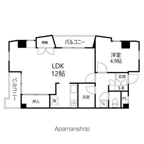 ロイヤルヒルズ市名坂(1LDK/3階)の間取り写真