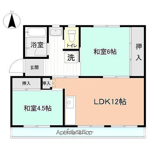 富岡ハイツⅡ(2LDK/2階)の間取り写真