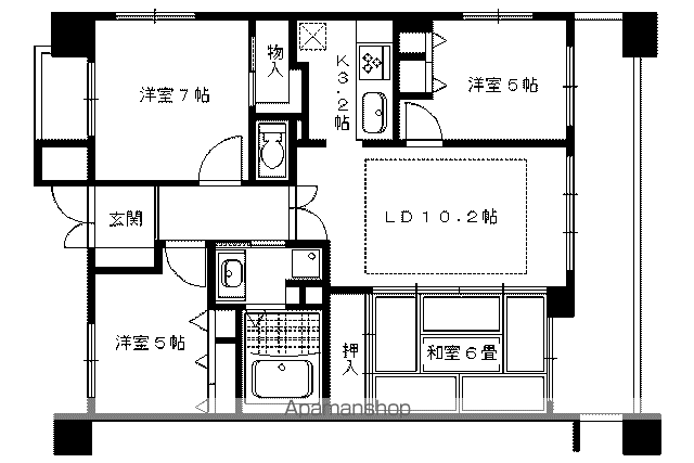 エスリード一乗寺Ⅱ番館(4LDK/5階)の間取り写真