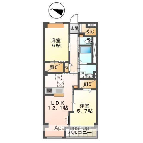 イースト WISTERIAⅠ(2LDK/1階)の間取り写真
