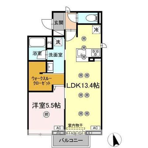 ディアライズ河内(1LDK/2階)の間取り写真