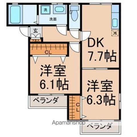 メゾン椿2(2DK/2階)の間取り写真