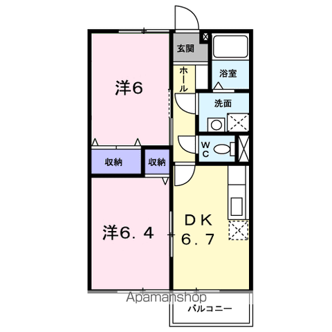 ヴィレッジ龍馬C(2DK/2階)の間取り写真