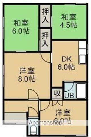 北海道函館市 1階建 築47年(4DK)の間取り写真