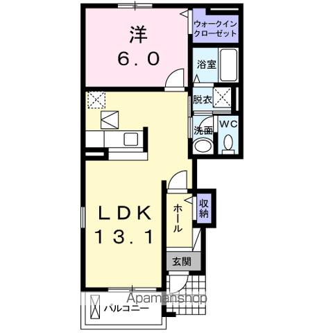 F.ファイブパインⅡ(1LDK/1階)の間取り写真